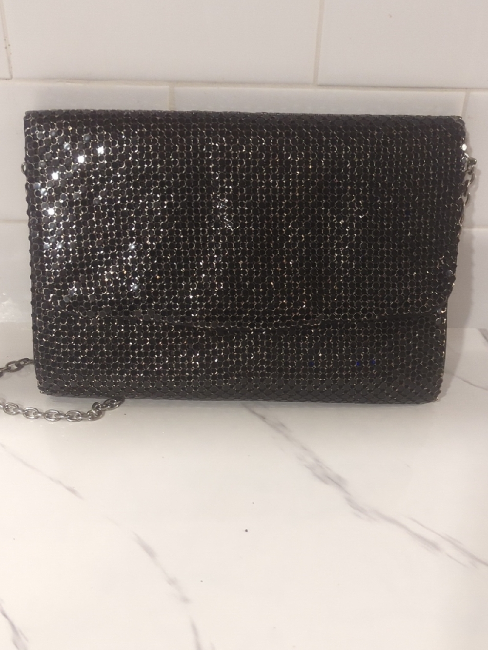 Vintage 1950s Black Sequin Chain Crossbody Bag